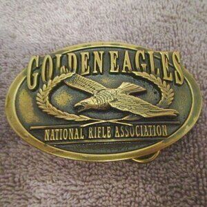 Vtg NRA National Rifle Association Brass Belt Buckle Golden Eagles Member USA